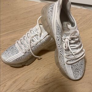 Steve Madden Sparkle Cream Rhinestone Lace-Up Sneakers